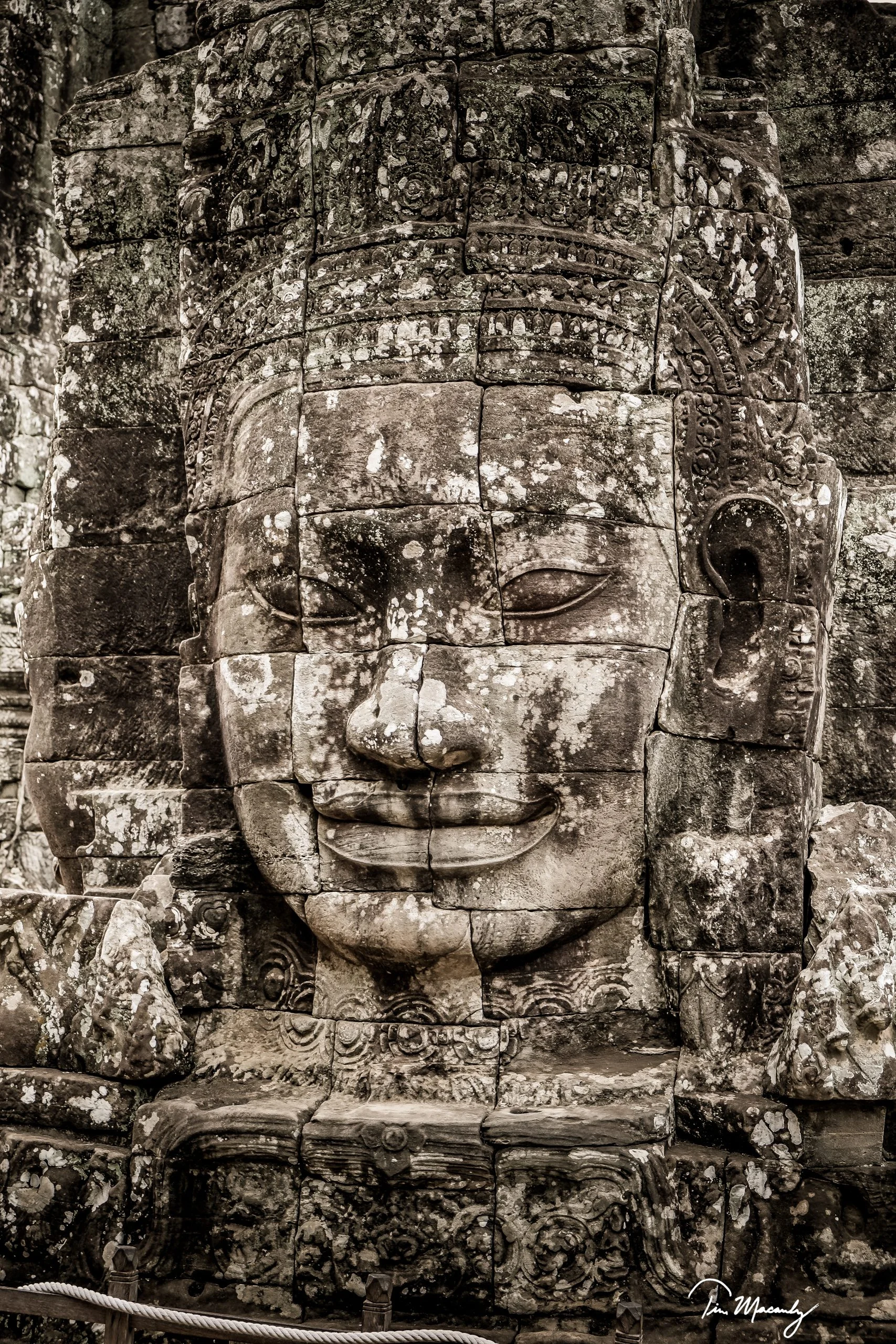 Stone face carving at Bayon Temple, Angkor Thom, Cambodia
