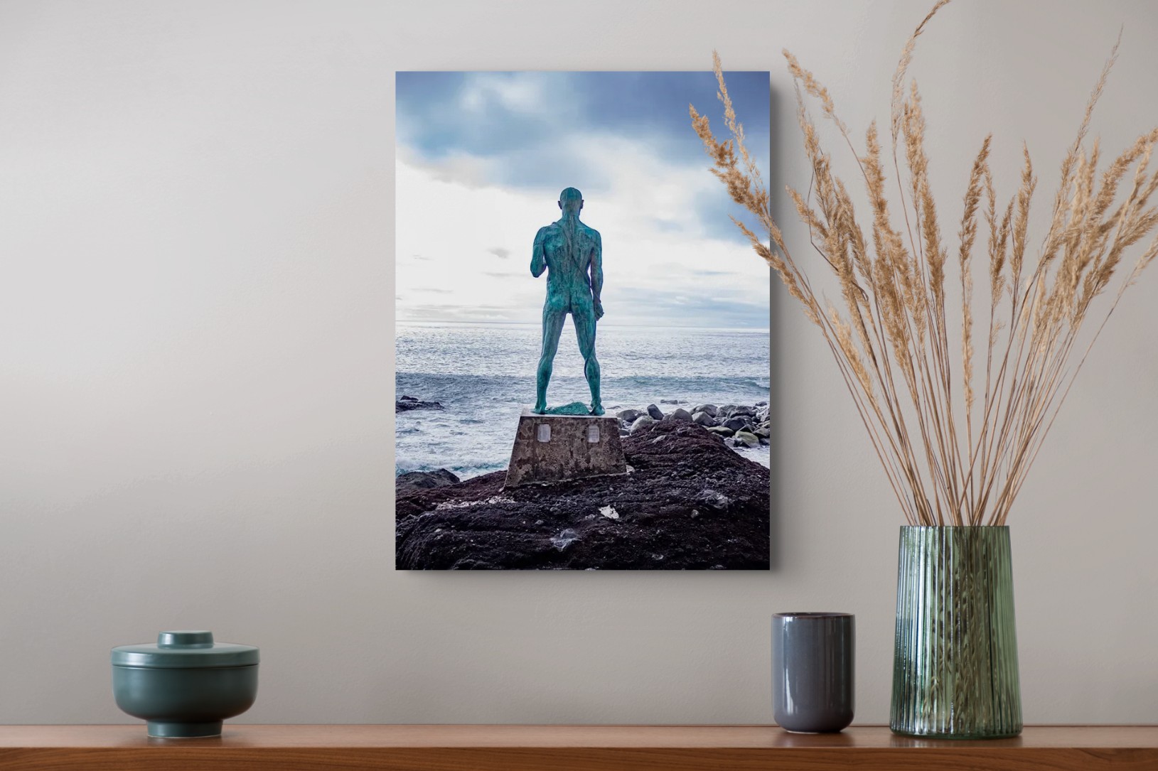 Fisherman fine art print displayed on a wall