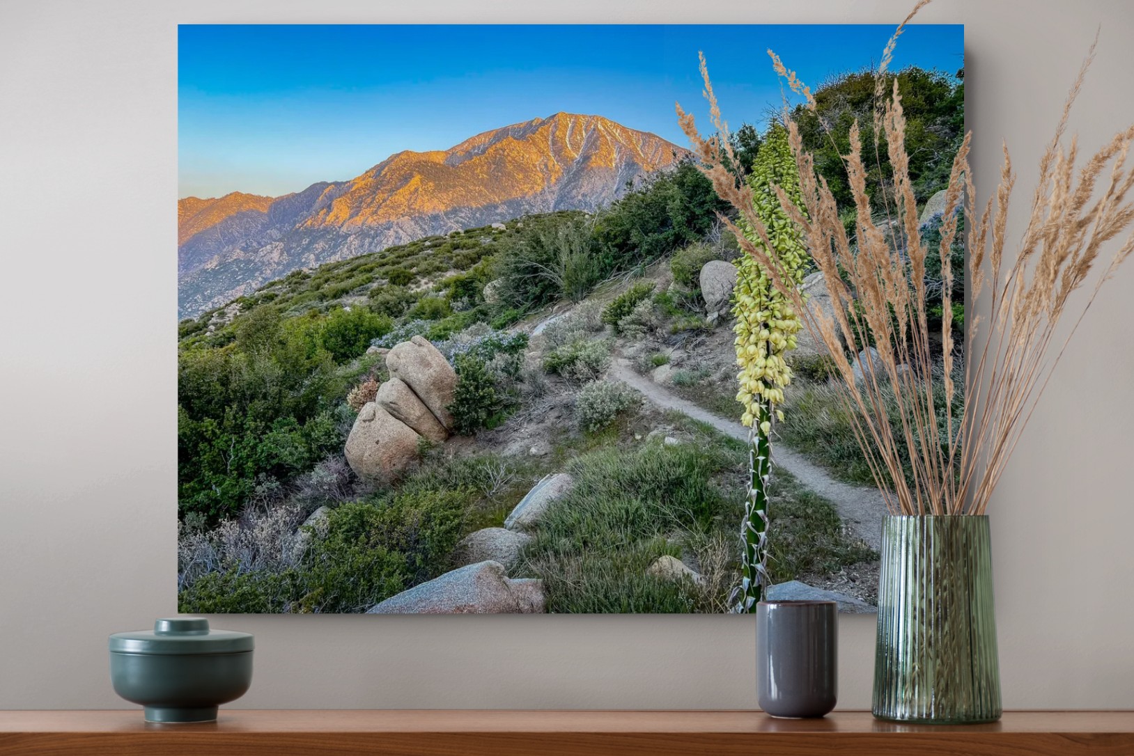 Alpenglow on Jacinto fine art print displayed on a wall