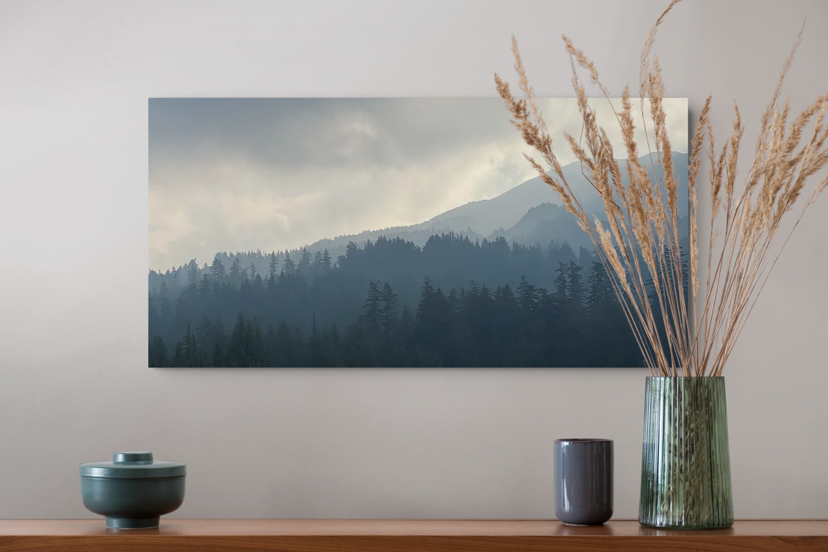 Three Sisters fine art print displayed on a wall